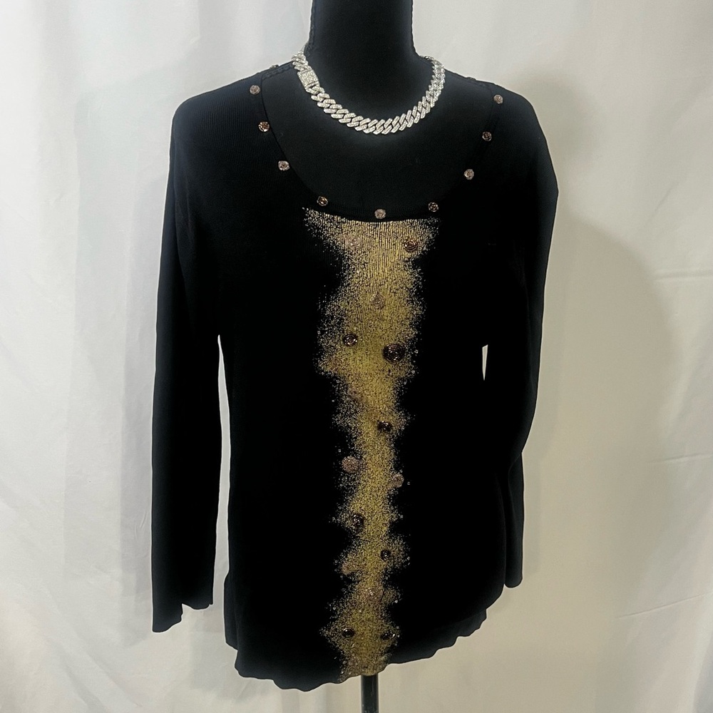 Nicole Richie Collection Black and Gold Long Sleeve Top